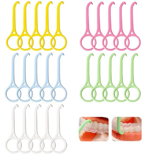 LONZIKP 25 Pezzi Strumento Rimozione Allineatori, Rimozione Apparecchio Dentale, Gancio per Apparecchio, Strumento Rimozione Zahnspange, Cura Orale (5 Colori)