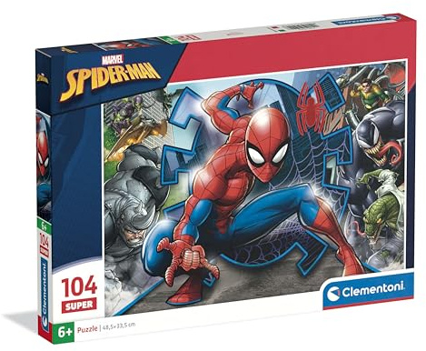 Clementoni - Puzzle per Bambini 104 Pezzi Supercolor, per Bambini 6+ Anni, Illustrazione con Personaggi dal Fumetto di Spiderman, Idea Regalo, Made in Italy, 48,5x33,5 cm, 25044