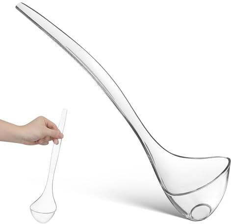 GALPADA Cucchiaio lungo in plastica trasparente con manico stabile, resistente al calore, facile da pulire, mestolo per servire salsa e zuppa per feste a buffet e per la casa