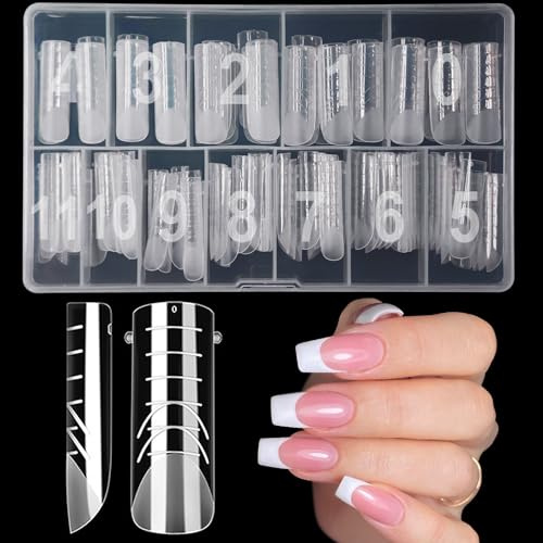 XIAOHEBAN 120 Pezzi Unghie Finte Nail System Dual Nail Form, 12 Taglie Dual Form Quadrate Acrilico Tip Unghie Ricostruzione con Scala Graduata per Unghie Strumenti, Per Manicure E Nail Art Diy At Home