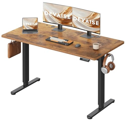 DEVAISE Escritorio Elevable Eléctrico,Mesa Regulable Rltura 140 x 70cm con 3 Memorias,Mesa de Oficina con Panel Inteligente en Casa con Tablero Ensamblado, Marrón Rústico