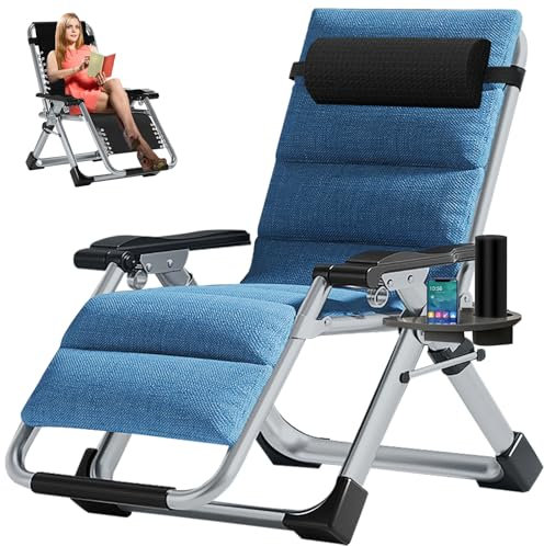 SUNYRISY Sonnenliege Liegestuhl Klappbar, 200KG Belastbar Zero Gravity Chair mit Kissen Unterstützung Getränkehalter, Extra Breit Verstellbare Gartenliege Relaxliege Balkonliege