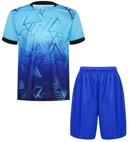 Oyolan Barn pojke set sport tröja och shorts fotboll basket träningsoverall sommar uniform fotboll, A Ljusblå, 9-10 ans