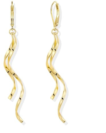 ALEXCRAFT Boucles d'Oreille Longues Femme Or, Boucle d'Oreille Pendante Goutte, Design Classique en Spirale, Post en Argent 925, Hypoallergénique, Plaqué or 14 Carats, Mariage Bijoux Cadeaux