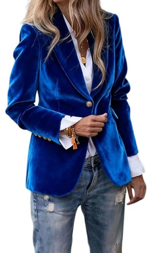 Tomwell Blazer Femme en Velours Côtelé à Manches Longues Veste Costume à Revers Business Devant Ouvert Manteau A Bleu M