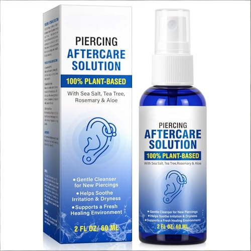Piercing Cleaning Solution, Saline Piercing Spray - Gentle Cleaning for Fresh Ear & Nose Piercings, Daily Use, 60ml Bottle, Saline Solution Piercing Antiseptic Spray, Ear Piercing Solution Cleaner