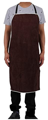Mandil soldador, Chaqueta de soldadura delantal de cuero, delantal de soldadura de cuero, delantal de soldadura profesional de soldadura de cuero proteger telas(Brown)