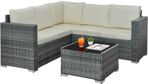 rattanstar 5 Seater Rattan Garden Furniture Sets, Outdoor Corner Sofa Set | All-Weather Patio Lounge Set with Coffee Table and Washable Cushions for Conservatory, Terrace, Balcony