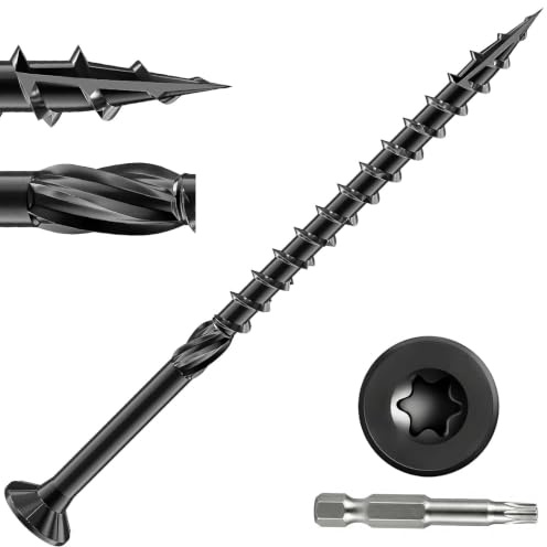 Dayalo 50 stycken träskruvar 4,8 x 75 mm svart med bits, terrassskruvar torx med försänkt huvud, delgänga, fräsribbor, skaftfräs och skärspets för gör-det-självare och hantverkare