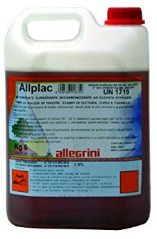 ALLPLAC TANICA KG 6 ALLEGRINI Detergente sgrassante decarbonizzante ad elevata efficacia per la pulizia di piastre e stampi di cottura, forni e fornelli. Specifico per la rimozione di residui carbonizzati, vecchi strati di unto essiccato e grassi ancorati alle superfici. Prodotto ad elevata alcalinità, contiene tensioattivi non ionici dotati di alto potere sgrassante e di spiccato effetto bagnante che lo rendono particolarmente indicato per la rimozione degli strati di sporco più tenaci. SETTORI D'IMPIEGO: industrie dolciarie, pasticcerie, rosticcerie, ristoranti, fast-food, mense etc