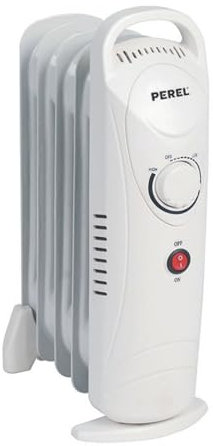 Perel Radiateur à bain d’huile 700 W, 7 éléments, chauffage bain d’huile, chauffage d’appoint, radiateur électrique, thermostat, poignée, roulettes, max.15 m², blanc