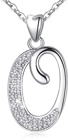AEONSLOVE Initial Necklace Sterling Silver Letter Necklace Letter O Alphabet Personalized Pendant Jewellery with Cubic Zirconia Gifts for Women Girls