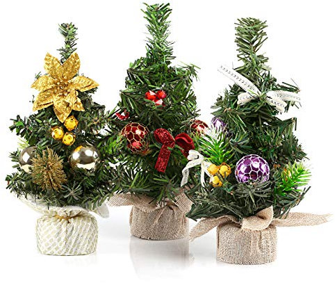 Kesote 3 Piezas Mini Árbol de Navidad Artificial 20 x 11cm, Arbolito de Navidad Decoración del Mesa para Casa, Tienda, Oficina