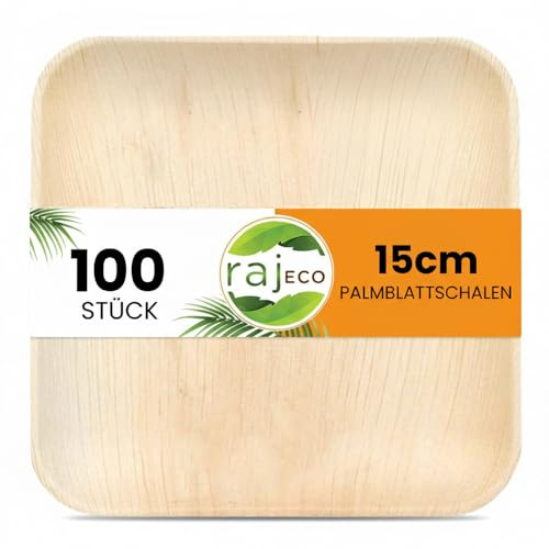 Raj Palm Leaf Plates [100-Pack] 6 Square Plates like Bamboo plates Disposable, Strong, Decorative Compostable Tableware for wedding, Lunch, Dinner, Birthday, Camping, Outdoor BBQ, Picnic