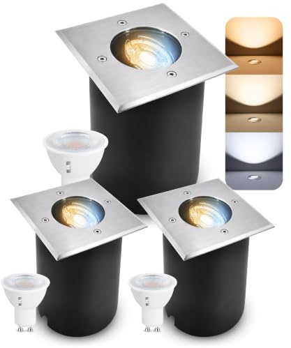 SSC-LUXon JUAVI Bodeneinbaustrahler 3x eckig IP67 GU10 3W 3 Lichtfarben
