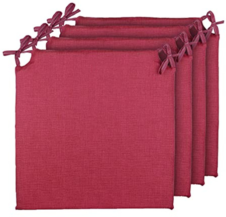 TIENDA EURASIA Pack 4 Cojines para Sillas de Terraza | Funda Lavable | Relleno Esponja | Estampados Lisos con 2 Cintas de Sujeción | 40 x 40 x 3 cm
