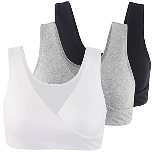 COLOMI Graviditets-amnings-bh trådlös amnings-bh i bomull för sömn, Svart + röd vin/3-pack, M