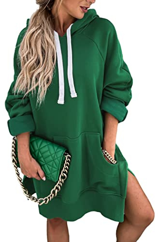 PRETTYGARDEN Sweatshirt for Women 2026 Fall Oversized Pullover Long Sleeve Casual Hoodie Dress Kangaroo Pocket Winter Clothes (Dark Green,X-Large)