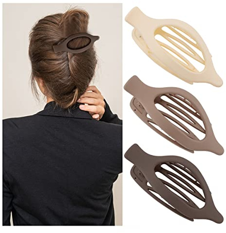 ATODEN Flat Hair Clips for Thick and Thin Hair - Matte Large Alligator Clips, Duck Billed Barrettes, Neutral Hair Claw Clips for Women, 3Pcs