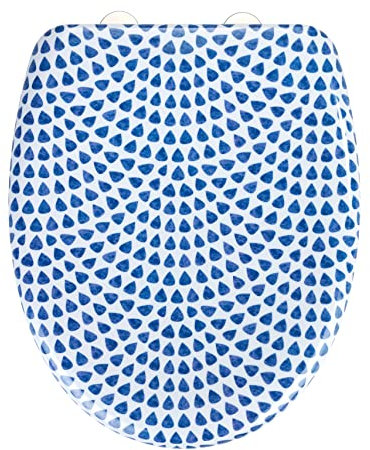 WENKO WC-Sitz Sevilla, Premium-Duroplast Design-Toilettensitz mit Easy-Close Absenkautomatik & Fix-Clip Hygiene-Befestigung aus rostfreiem Edelstahl, antibakteriell & kratzfest, 38 x 45 cm, Blau/Weiß