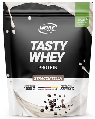 Whey Protein Pulver [Stracciatella] - High Protein Eiweißpulver Shake - Protein Powder Molkenproteine Proteinshake mit 22g Protein je Portion - Eweißshake mit BCAA & EAA (1000g) Wehle Sports®