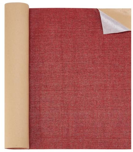 BENECREAT 2m Da Toppe Autoadesive In Tessuto di Lino, Kit di Riparazione per Divano In Tessuto Resistente Da 40 cm, Grandi Toppe In Lino Fai Da Te per Tappezzeria, Sedia Da Ufficio,Rosso Scuro