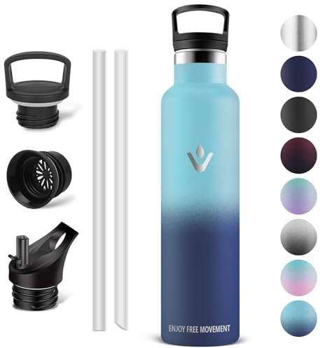 Vikaster Borracce sportive - Borraccia 1l, Borraccia acciaio inox, Borracce Senza Perdite, Con Cannuccia, Borracce Termiche Sportiva, Adulto, Scuola, Outdoor