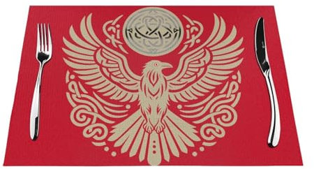 Vikings Runen Rabe Odin nordische, keltische Tischsets aus PVC, rutschfest, rechteckig, für Küche, Esstisch, Wärmeisolierung, 45 x 30 cm