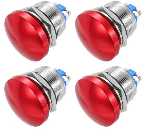 sourcing map 4PCS 3A 250V AC 22mm 7/8 Momentary Mushroom Head Push Button Switch Red 1NO Waterproof IP65 SPST Installing Domed Round 2 Screw Foot Switch
