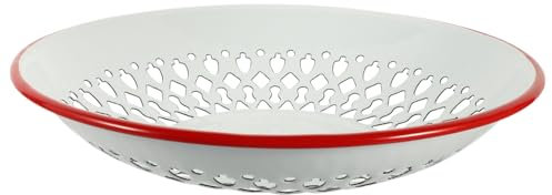 Amosfun Enamel Fruit Colander and Hollow Drain Basket, Lightweight Red Enamel Draining Tray for Fruits, Vegetables, and Snacks, Kitchen Storage Container for Household Use