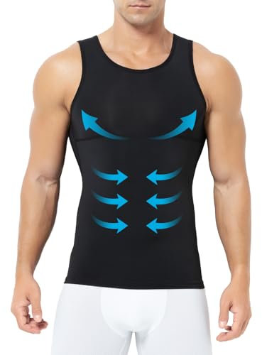 Mauro Kane Shapewear Herren Kompressionsshirt Tank top Unterhemd Body Shaper Bauchweg Figurformendes Kompressions-Shirt, Schwarz, L