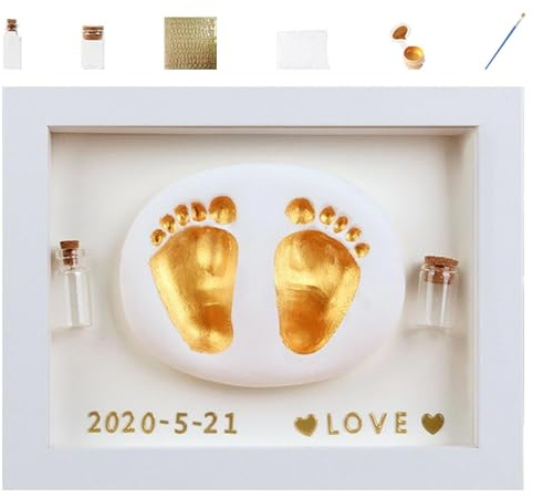 Baby hand och fotavtryck kit – träkonst fotoram babytryck händer och fötter, fosterhår samlingsflaska, säker färg för baby shower, pappa baby minnessak souvenir