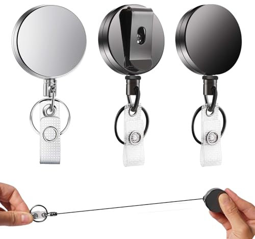 VARKAGE 3 Stück Ausziehbar 65-70 cm Einziehbarer Schlüsselanhänger Ausziehbar, Stahlseil, Schlüsselanhänger zum Ausziehen für ID-Karte Zugangskarte Arbeitserlaubnis