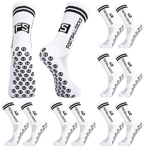 Apricitie 6 Paare Fussball Socken Kinder Fußballsocken Anti Rutsch Grip Jungen Fußball Socken Rutschfeste Sportsocken für Fussball Basketball Laufen Rugby Tennis (M,Weiß)