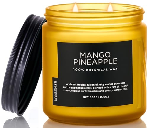 M&SENSE Mango-Ananas-Duftkerze, ungiftig, natürliches Sojawachs, 70 Stunden lang anhaltend, Fruchtduft, Sommergeschenke für Einweihungsfeiern, 2 Dochte, Aromatherapie-Kerze für Frauen, Männer