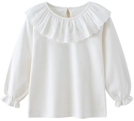 Mud Kingdom Maglietta da ragazza a maniche lunghe con colletto alla Peter Pan in cotone, bianco, 5 anni