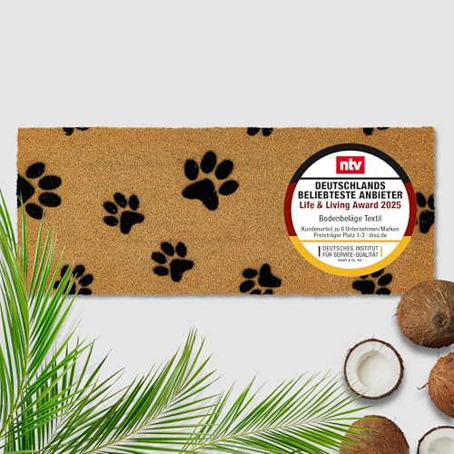 Astra Paillasson Empreintes de Pattes Coco 50 x 150 cm Naturel - Tapis Coco pour l'extérieur et l'intérieur - Paillasson antidérapant et très résistant