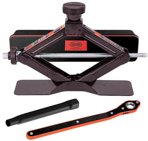 HEYNER Gato de elevación de tijera de alta calidad, soporte de elevación multiajuste, barra de extensión de trinquete de velocidad, almohadilla de goma intercambiable, kit de bolsa de transporte (2