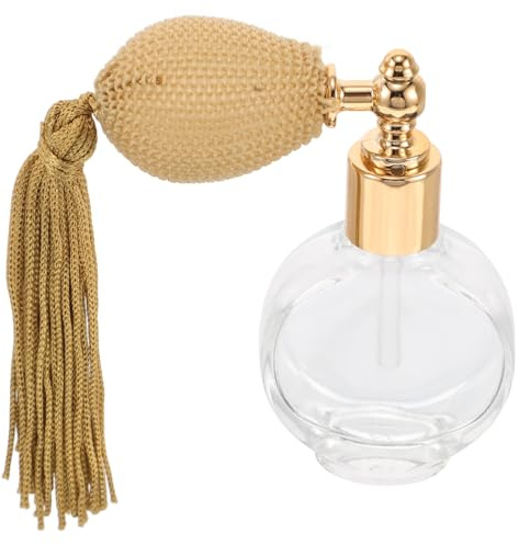 OSALADI Flacon de Parfum Rechargeable avec Vaporisateur à Poire Dorée Flacon Vide en Verre Robuste Plat et Rond Mini Vaporisateur de Parfum de Voyage Compact