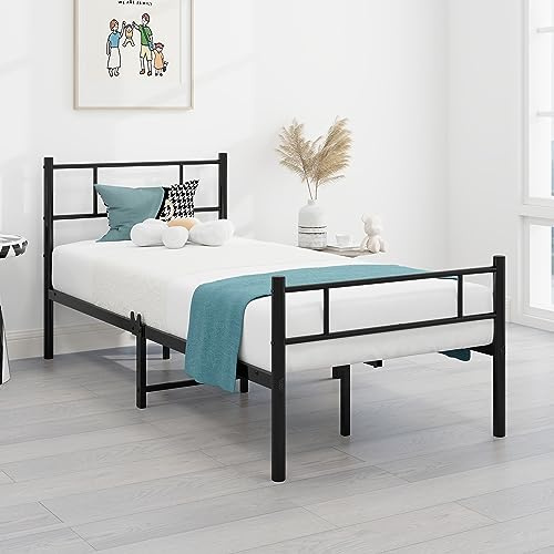 Single Bed Frame 3ft with Curved Headboard, Heavy Duty Single Metal Bed Frame 27 cm High with Steel Slat Support, Underbed Storage, Easy Assembly, Noise Free
