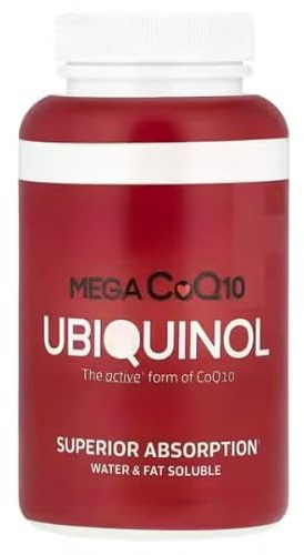 Ubiquinol CoQ10, antioxidant för hjärthälsa | Vatten- och fettlösligt naturligt tillskott, vaskulär hälsa, väsentligt för energiproduktion