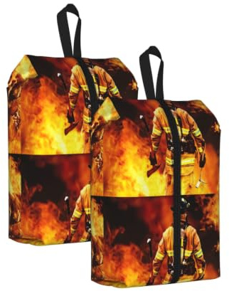 Firefighter Fireman Flame Print Waterproof Shoe Bag Travel Bag with Carry Strap Storage Bag Versatile Cosmetic Bag-2pcs