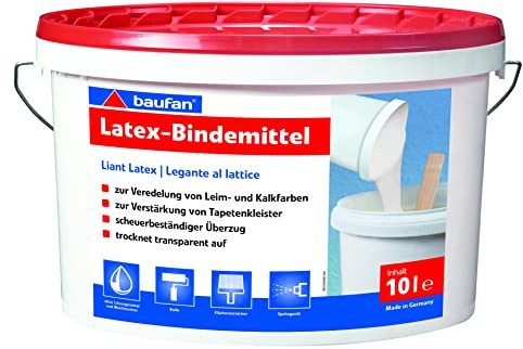 Baufan Liant Latex - 10L I Renforce Colle, Peinture à la Chaux et Pâte à Papier Peint I Résistant à l'Abrasion, Séchage Transparent et Sans Solvant