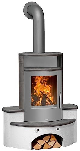 Justus 4667 80 Kaminofen/Kaminbausatz Kaskade 2.0 Stahl Gussgrau/Keramik Namib/A+