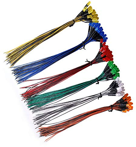 YIXISI 120 PCS 5mm LED-dioder Tänds 6 Färger (varje färg 20 ST) med Diffust Färgad Lins, Ultraljus 12V 20cm Förkopplad, Orange/Vit/Röd/Blå/Grön/Gul