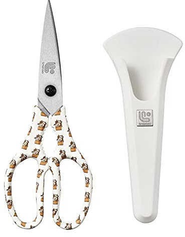Linoroso Heavy Duty Kitchen Scissor Ultra Sharp Utility Scissors with Cover, Cooking Cutting Stainless Steel Food Shears for Meat Poultry Fish Chicken Pizza Vegetables Herbs BBQ Nuts - Cow Graphic
