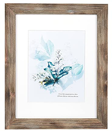 KAIWIN 100% Solid Wood Brown 11x14 Picture Frame 1 Pack Display Picture 8x10 with Mat, Rustic Wooden Photo Frames for Wall Mounting