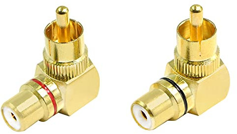 PNGKNYOCN RCA rechtwinkliger Adapter, 90 Grad vergoldet, AV-Stereo-Stecker auf Buchse, Stecker für Stereo-Audio-Anschluss (2er-Pack)