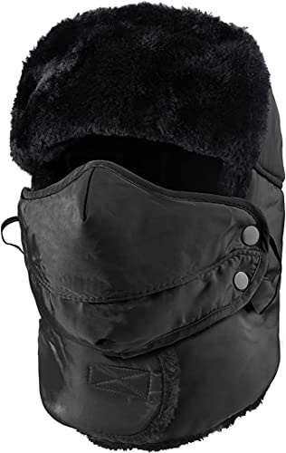 Ikruidy Chapkas Homme,Bomber Casquettes Hiver Noir Imperméable Unisexe Earflap Trappeur Casquette avec Cache-Cou et Masque Détachable pour Chasse Neige Ski Activités en Plein Air