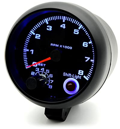 Shkalacar Universal 3,75 tum bilvarvräknare ljusbyte 0–8 000 RPM svart kaliber blå